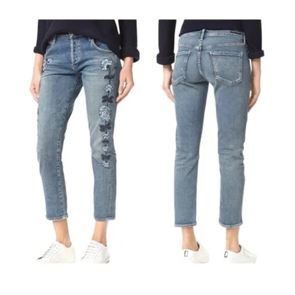 Citizens of Humanity Emerson Slim Boyfriend Embroidered Denim Jeans Size 26 Boho - Picture 1 of 12